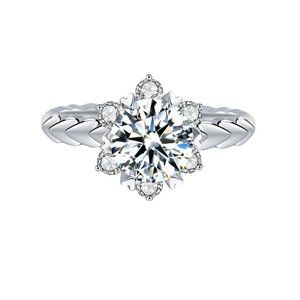 🎀925 Silver Plated Imitate Moissanite Twist Snowflake Ring, MARR9370